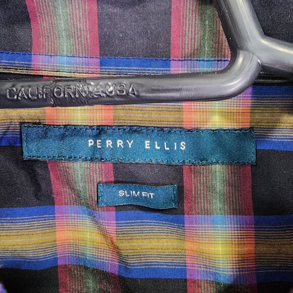 Mens Perry Ellis Multicolor Dress Shirt Slim Fit Button Down Long Sleeve Size L - Picture 3 of 8